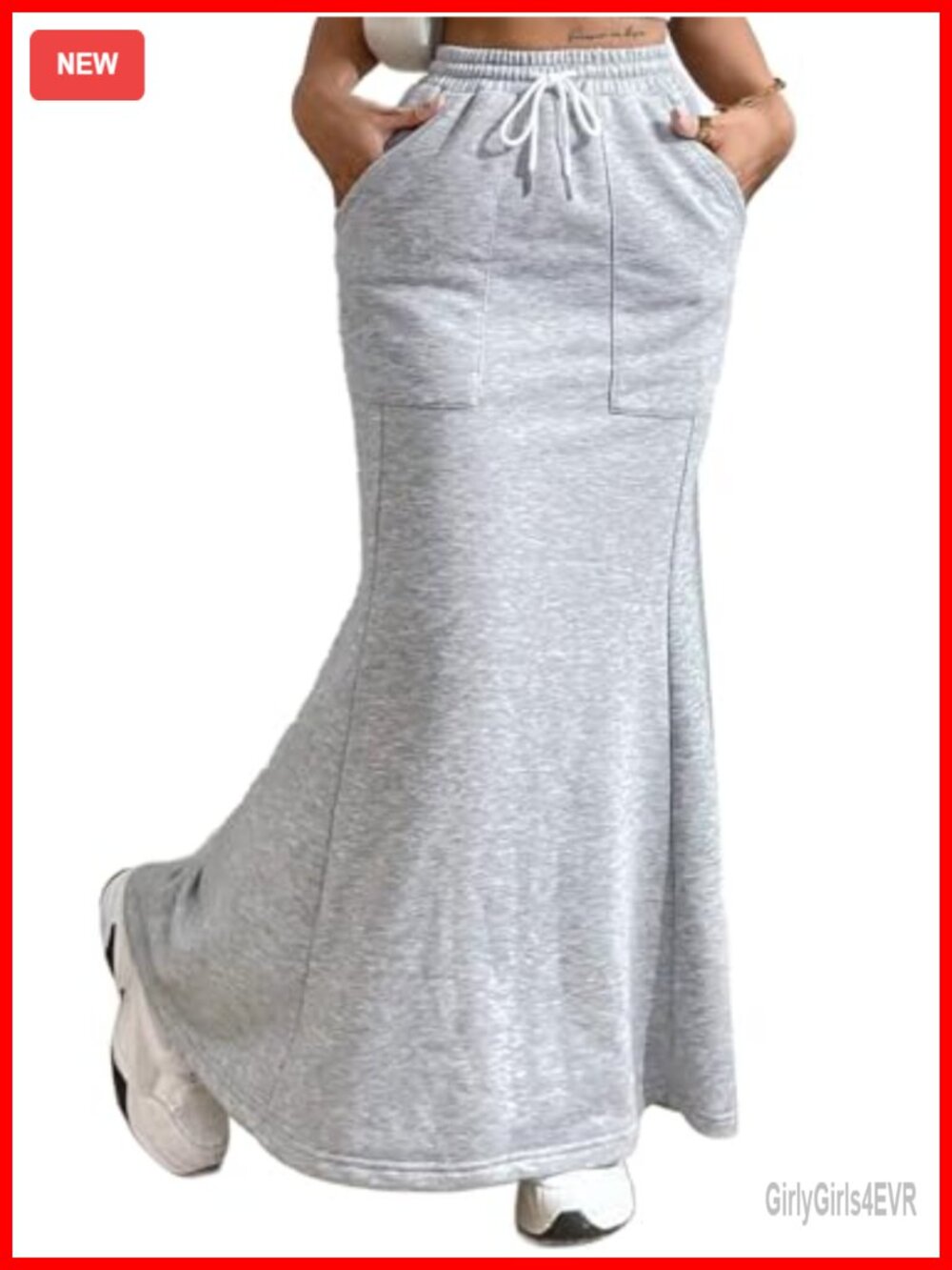 High Waisted Mermaid Maxi Skirt Drawstring Pocket Long Fishtail Hem